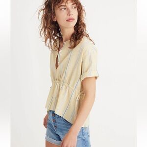 Madewell Yellow Stripe Peplum Button-Front Top